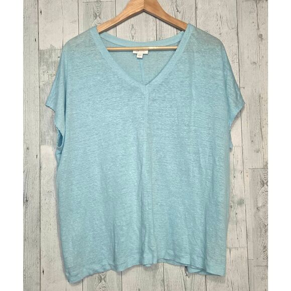 J. Jill Love Linen Slub Knit Oversized 100% Linen Tee T-Shirt Scalloped Sleeve D - Picture 1 of 8